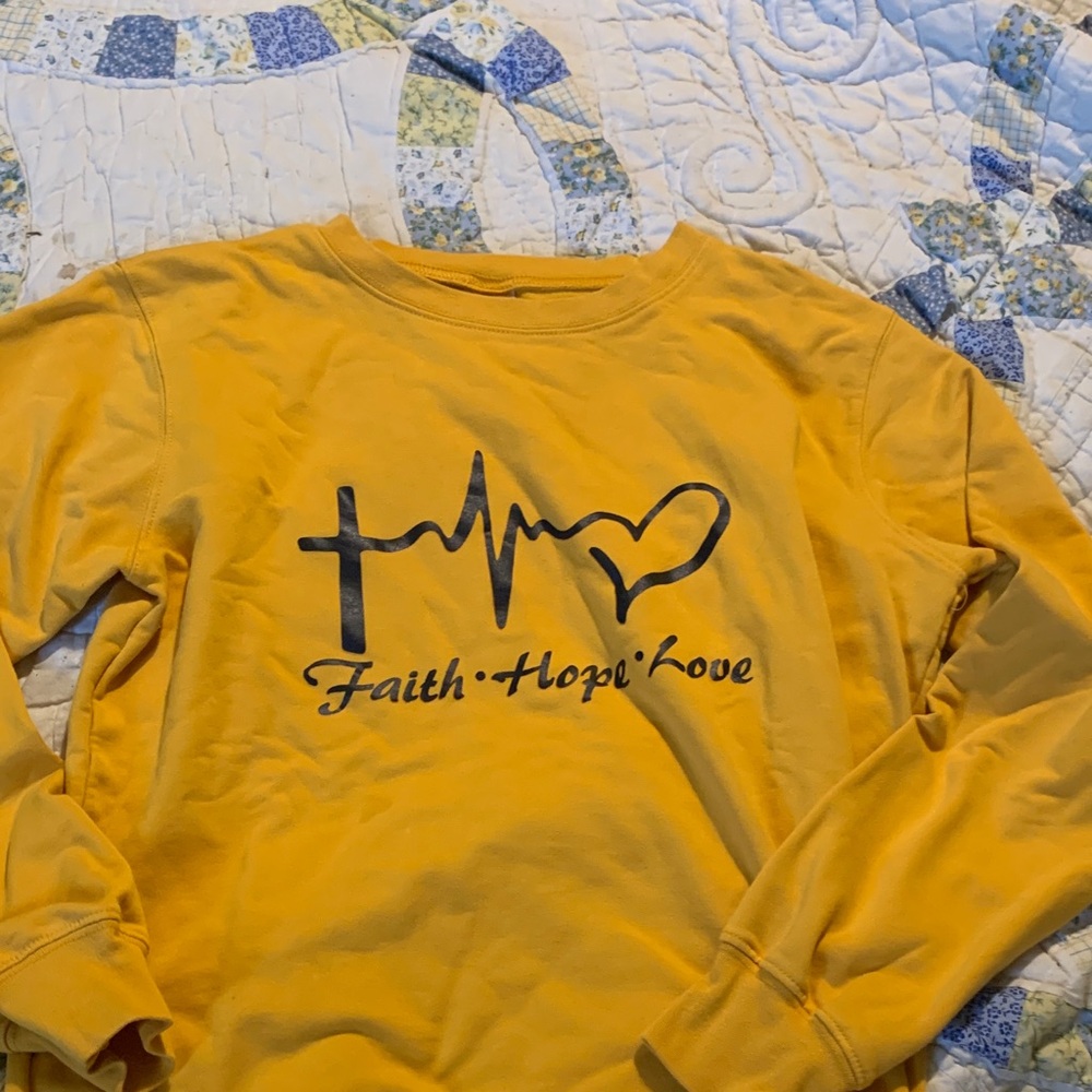 Faith Hope Love Graphic Sweatshirt - Mustard Yellow